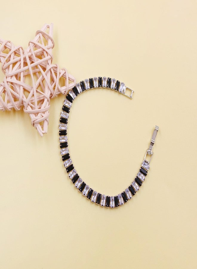 Tobestu White Black Rectangle Zircon Tennis Bracelet - Elegant Wedding and Christmas CZ Style for Everyday or Office Wear (Size-17CM) YA4537 - Image 4